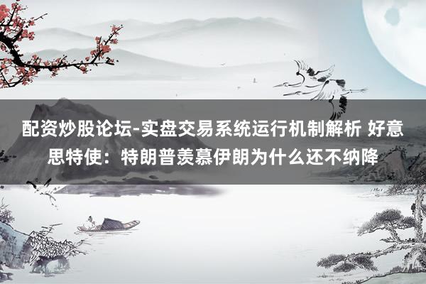 配资炒股论坛-实盘交易系统运行机制解析 好意思特使：特朗普羡慕伊朗为什么还不纳降