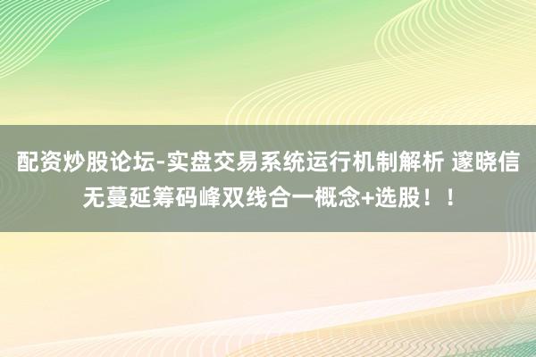 配资炒股论坛-实盘交易系统运行机制解析 邃晓信无蔓延筹码峰双线合一概念+选股！！