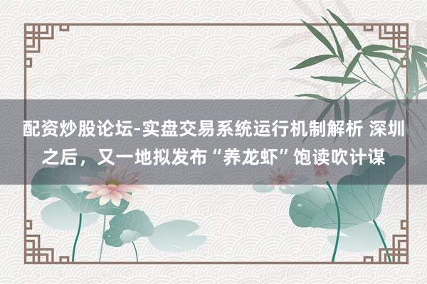 配资炒股论坛-实盘交易系统运行机制解析 深圳之后，又一地拟发布“养龙虾”饱读吹计谋