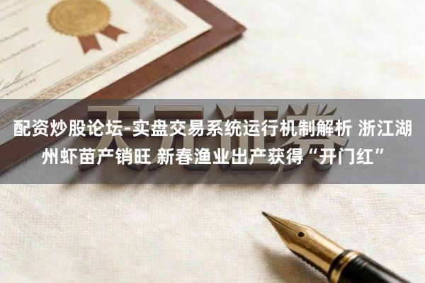配资炒股论坛-实盘交易系统运行机制解析 浙江湖州虾苗产销旺 新春渔业出产获得“开门红”