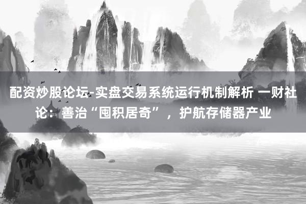 配资炒股论坛-实盘交易系统运行机制解析 一财社论：善治“囤积居奇” ，护航存储器产业
